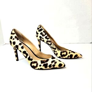 Banana Republic calf fur, leopard print heels. 7M
